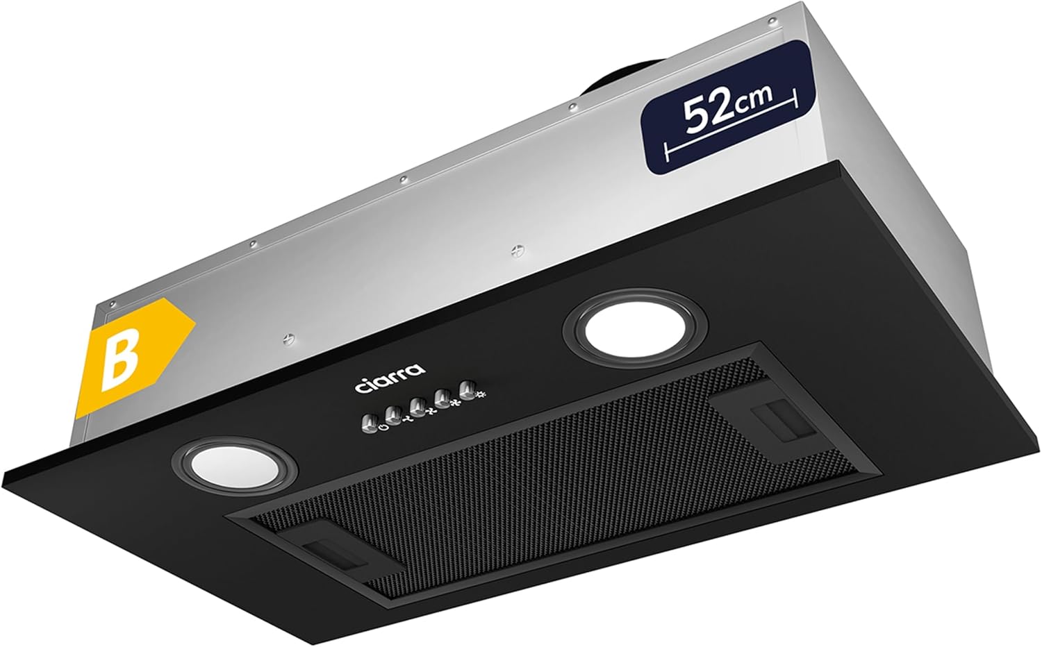 Hotte Aspirante Encastrée - Hotte de Cuisine Intégrée - 300 m³/h - 52cm - Evacuation ou Recyclage - Filtre Charbon NON Inclus - 3 Vitesses - LED Eclairage - Noir - CBCB5913A Noir Noir