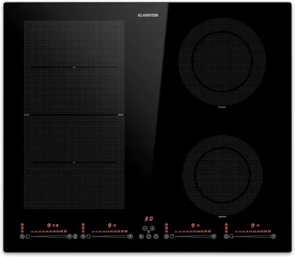 Plaque Induction en Céramique de 7200W, Plaque de Cuisson Electrique à Induction, Plaque Induction 4 Feux, Tables de Cuisson, Plaques chauffantes Flex Zone, Rechaud Electrique Cuisine 60 cm hybride 4 Zones 1 Flex Noir
