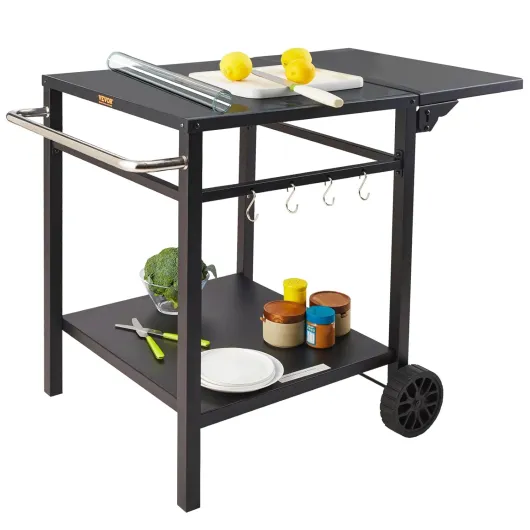 Desserte Plancha à 2 Niveaux Chariot de Barbecue avec Plan de Travail Pliable Table de Barbecue sur Roulettes pour Four à Pizza Préparation de Cuisine BBQ Jardin Extérieur 87,5 x 55 x 75,5 cm