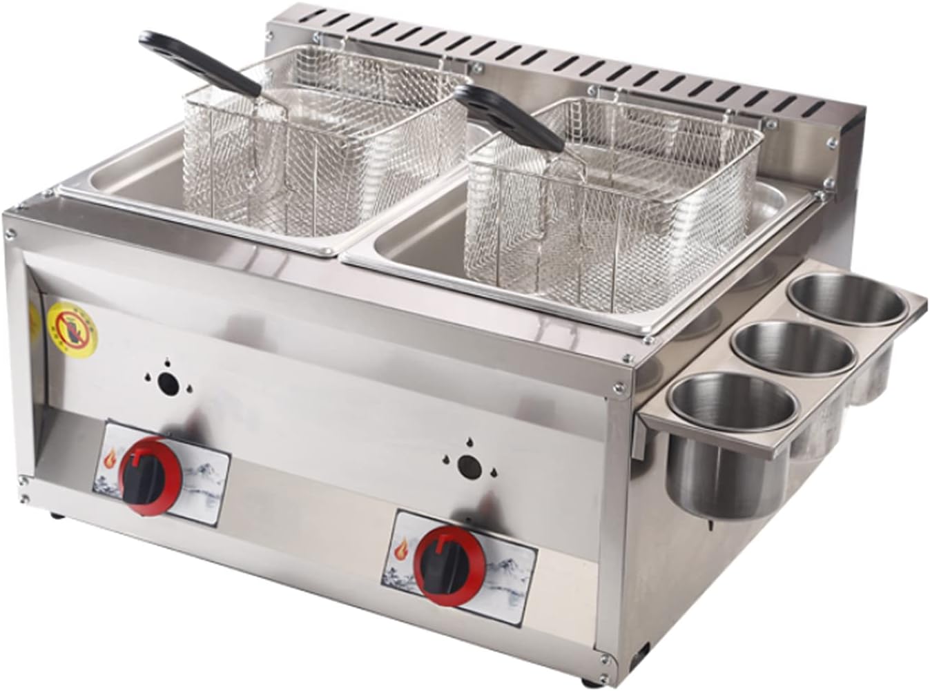 Friteuse à gaz Professionnelle à Double Cylindre de 20L en Acier Inoxydable - Idéale pour la Cuisine Commerciale et Maison avec cuillère à Panier pour croustilles de Poulet