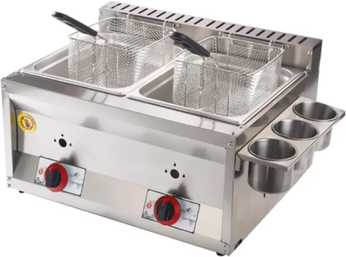 Friteuse à gaz Professionnelle à Double Cylindre de 20L en Acier Inoxydable - Idéale pour la Cuisine Commerciale et Maison avec cuillère à Panier pour croustilles de Poulet