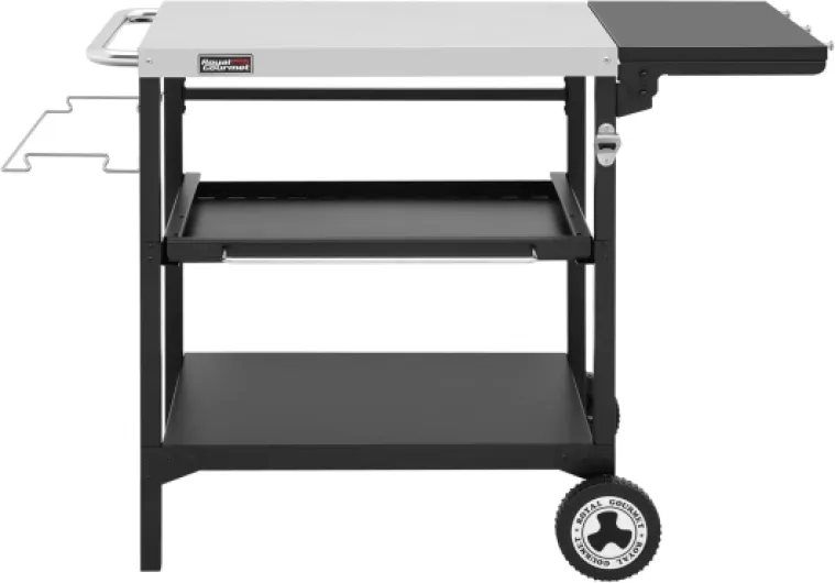 Desserte Extérieure pour Plancha, 3 Étagères Chariot pour Barbecue avec Dessus de Table en Acier INOX 70 x 50cm et Table d'Appoint Pliable de 30 x 50cm, Convient pour Cuisine et Jardin