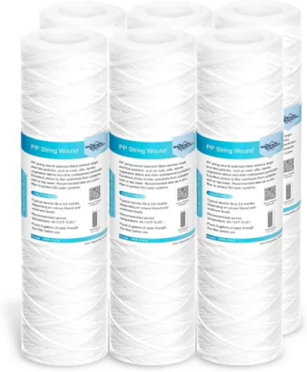 Membrane Solutions Cartouche de filtre à eau pour sédiments enroulés de 20 micron[6 Pack],pour l'osmose inverse, filtration de sédiments dans toute la maison, Taille standard 10 pouces, Lot de 6 20 microns