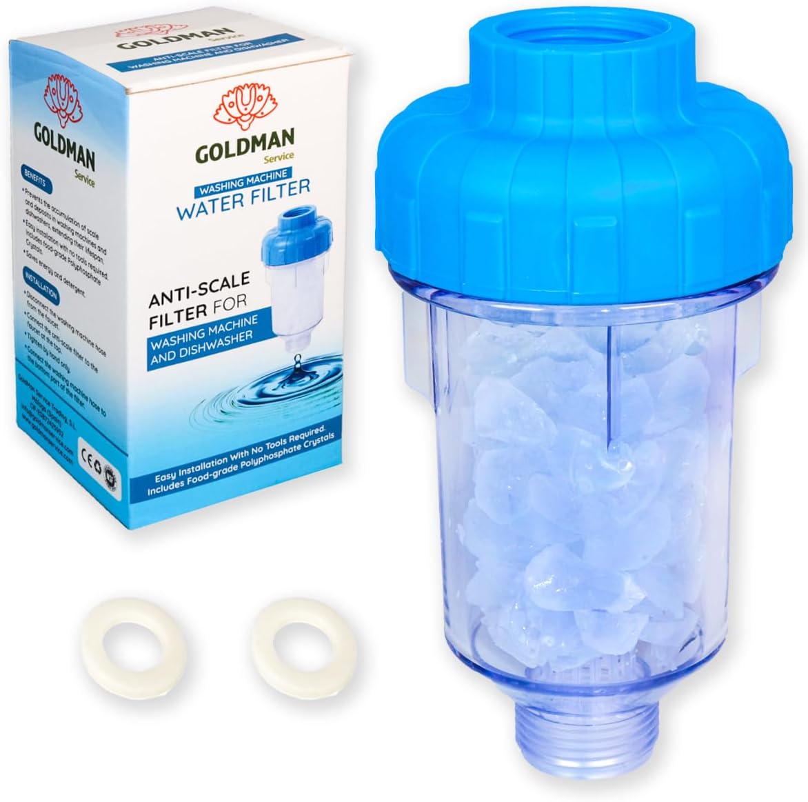 Filtre anti-calcaire pour machine à laver et lave-vaisselle en polyphosphate rechargeable, adoucisseur d'eau, protection électroménager