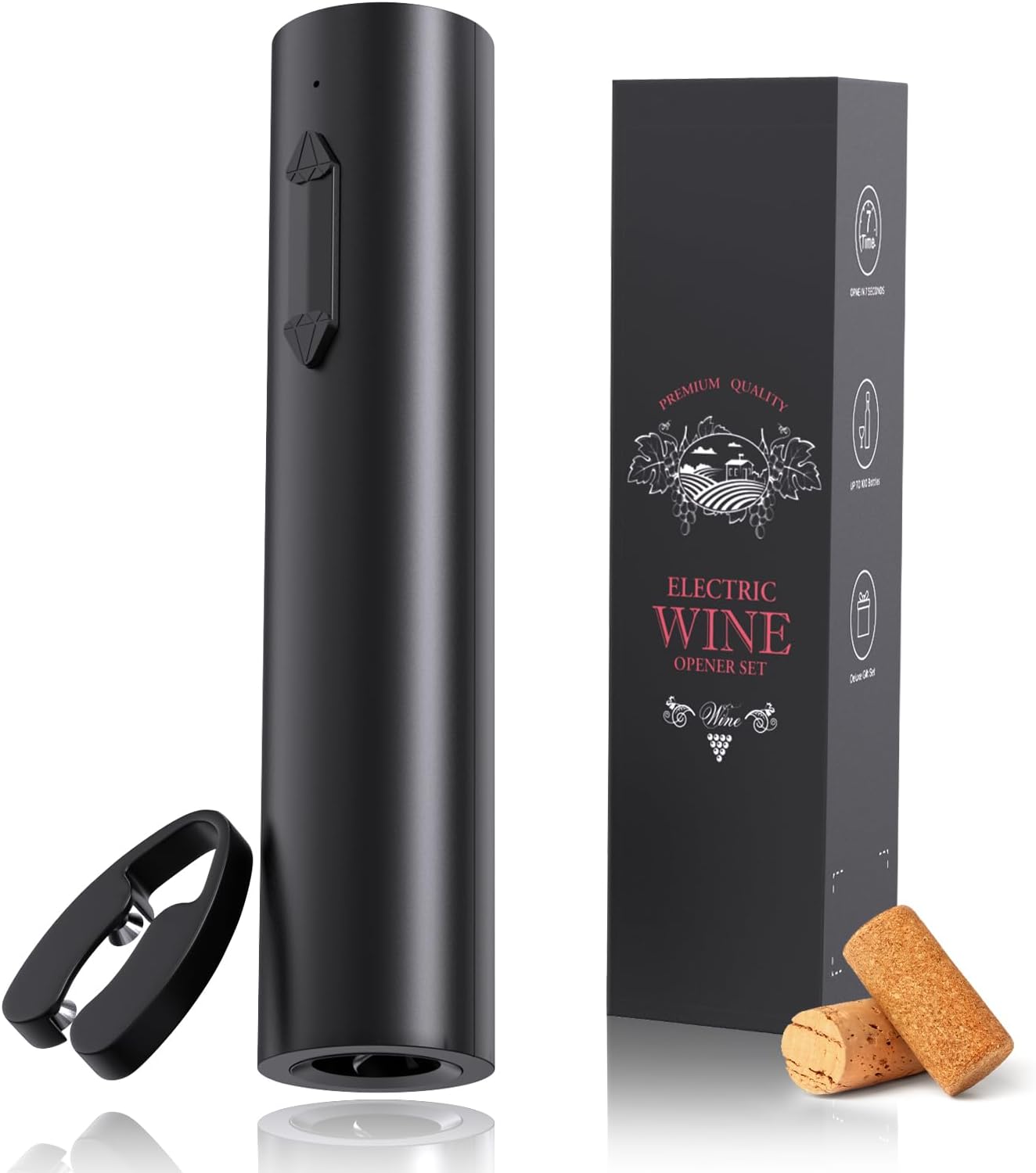 Tire-Bouchon Électrique 7s – Ouvre-Bouteille Automatique Rechargeable avec Coupe-Capsule, Cadeau pour Homme à Noël, Nouvel An & Saint-Valentin 3 en 1