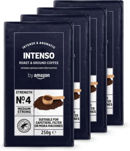 Café Intenso Moulue, Torréfaction Moyenne, 1 kg (4 lot de 250 g) - Certifié Rainforest Alliance Café Intenso 250 g (Lot de 4)
