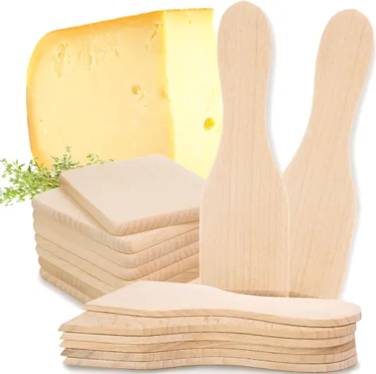 Grattoir à raclette Timeleos, spatule à raclette, grattoir à raclette et sous-verre en bois pour poêles à raclette comme accessoires (8 sous-verres et 8 spatules) Wooden Coasters And Spatulas Set 8