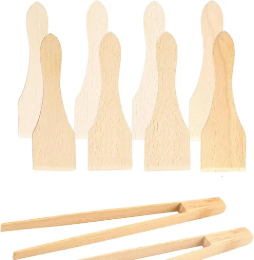 Spatule Raclette en Bois de hêtre 8 pcs Grattoir Spatule Anti-Adhérent pour Poêles à Raclette avec 2 Pince Anti Rayures
