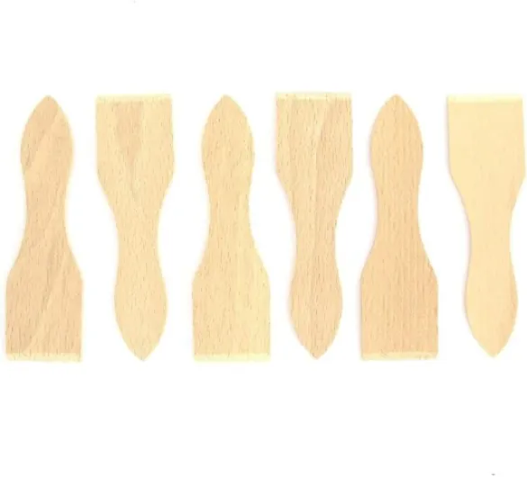 Lot de 6 Spatules à Raclette en Bois - Pour Appareil et Poêlon - 12,8 x 3,7 cm, Beige