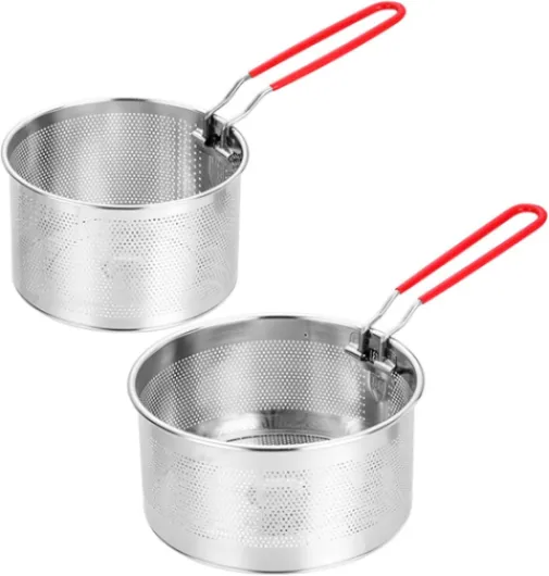 2 Pcs PanIEr à Frites avec Poignée Amovible Panier à Friteuse Panier à Pâtes en Acier Inoxydable Passoire de Cuisine PassoireS à Nouille Passoire à Pâtes pour Laver égoutter Frire, 16cm+18cm