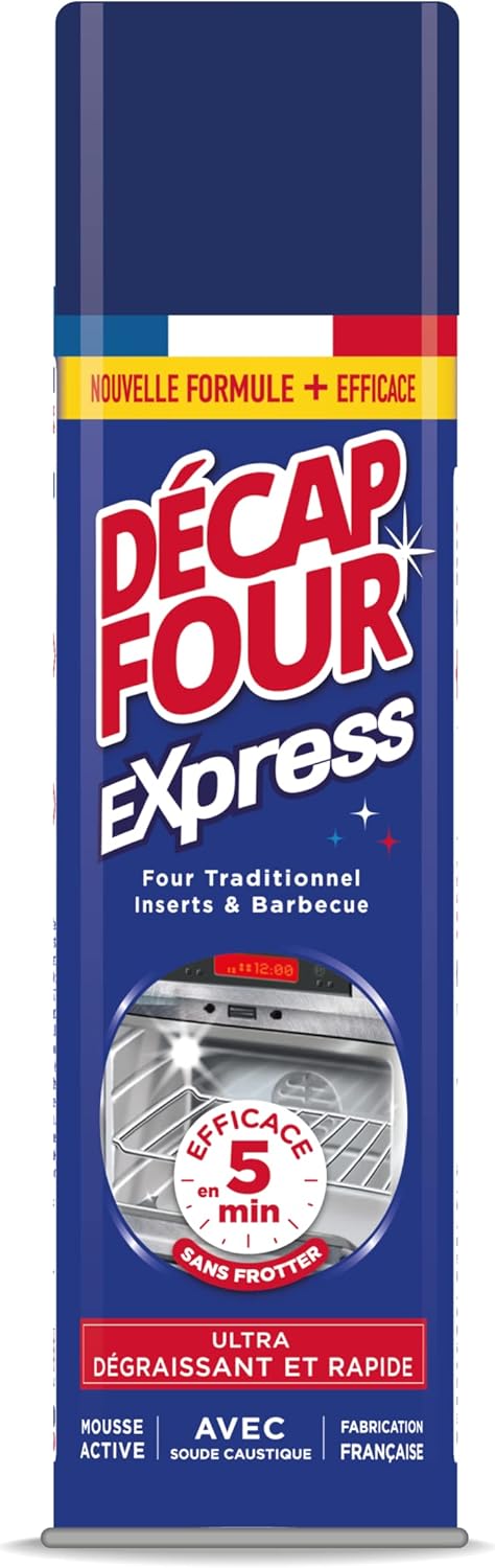 DECAPFOUR Express - Ultra-Dégraissant et Rapide - Mousse Active - Idéal pour Fours Traditionnels, Inserts et Barbecues - Super Puissant - Efficace en 5 min - Fabriqué en France - Aérosol 500 mL Express 500 g (Lot de 1) Nouvelle Formule