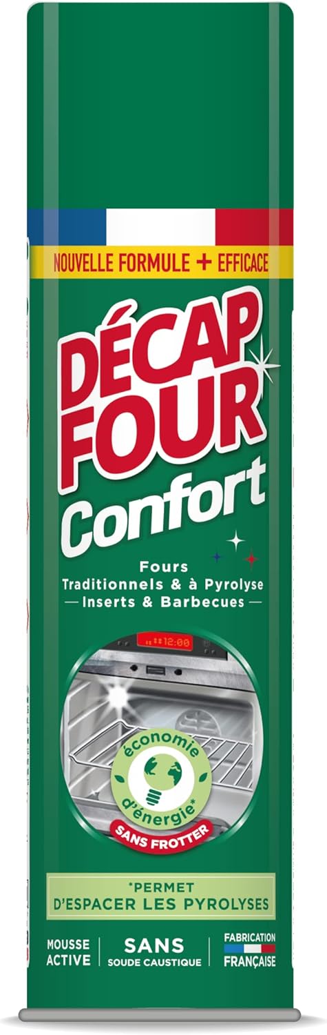 DECAPFOUR Confort - Mousse Active Ultra-Dégraissant et Rapide- Idéal pour Fours Traditionnels et à Pyrolyse, Inserts et Barbecues - Fabriqué en France - Aérosol 500 mL