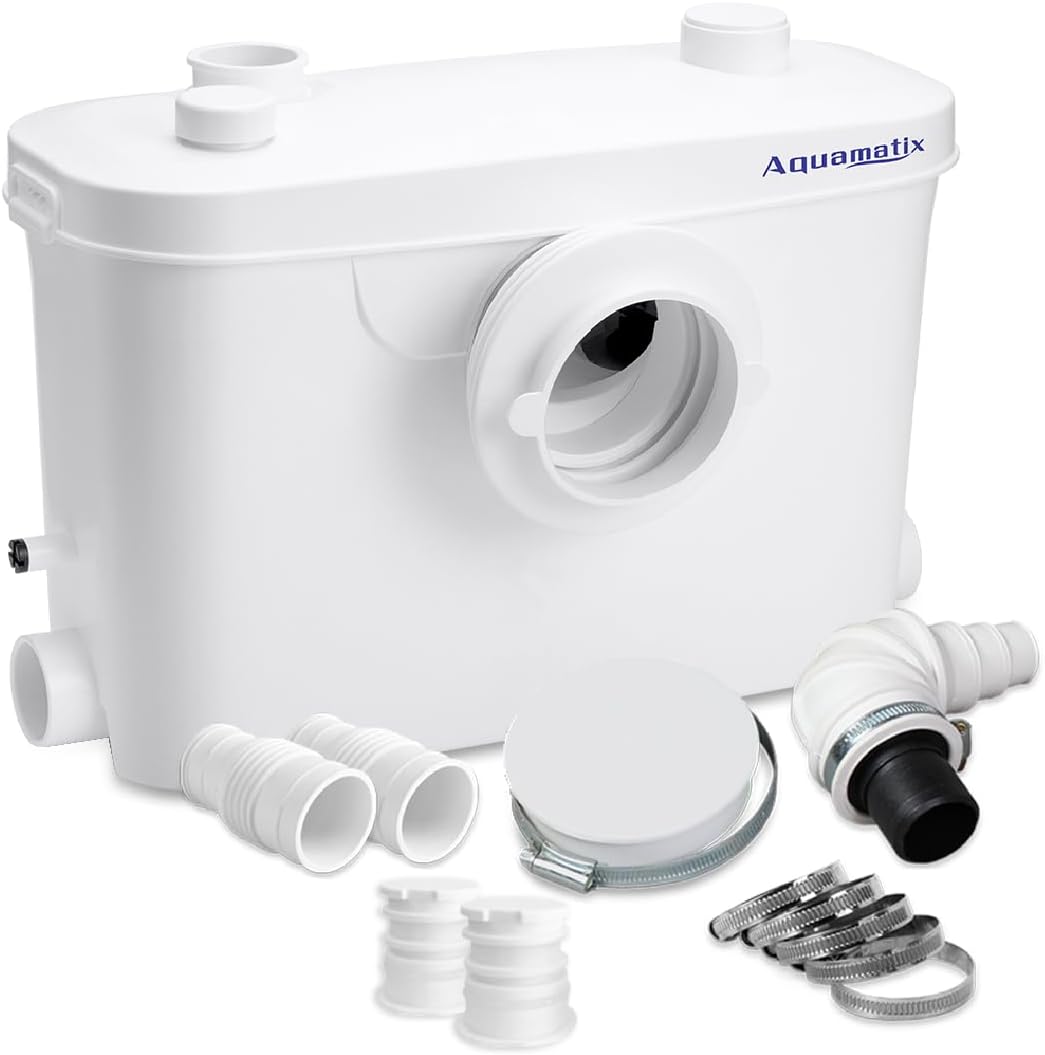 Broyeur Sanitaire 400 W Pompe de Relevage sanitaires 100 L/min Distance de pompage verticale de 6,5 m avec 3 entrées pour Toilettes, Évier et Baignoire avec filtre à charbon