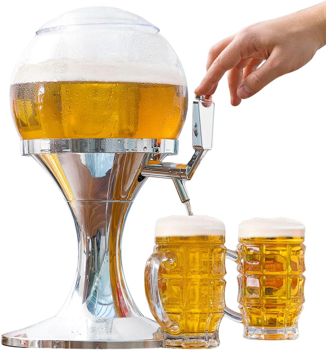 Distributeur de Bière Réfrigérant 3,5L, Machine à Jus de Fruits, Fontaine d'alcool avec Réservoir à Glaçons, PMMA Transparent et Argent Métallique, 24x24x42 cm, sans BPA Distributeur 3.5L