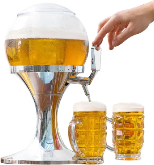 Distributeur de Bière Réfrigérant 3,5L, Machine à Jus de Fruits, Fontaine d'alcool avec Réservoir à Glaçons, PMMA Transparent et Argent Métallique, 24x24x42 cm, sans BPA Distributeur 3.5L