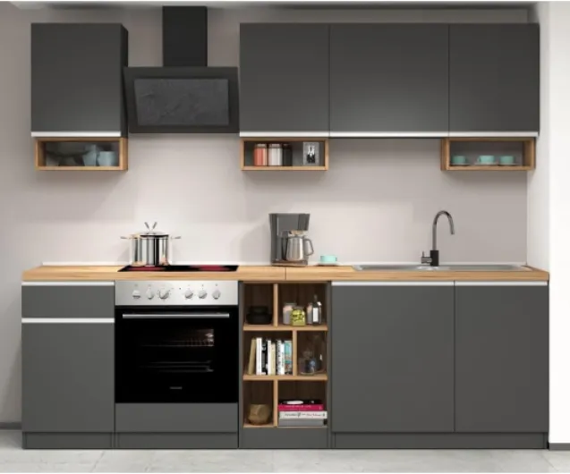 VE.CA - Clarissa - Cuisine complète sans appareils électroménagers - Cuisine Moderne - Idéal comme décoration d'intérieur - Couleur : Anthracite/Wotan - Made in Italy