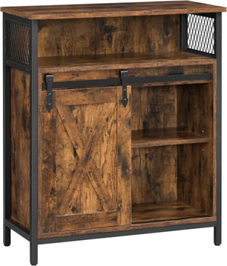 Meuble de Rangement, Buffet Cuisine, Commode, avec Porte Coulissante, 30 x 70 x 80 cm, Étagères Réglables, pour Salon, Marron Rustique et Noir d'Encre LSC089B01V1 Marron Rustique + Noir Sans Tiroir
