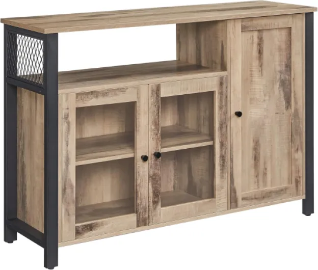 Meuble de Rangement Buffet avec 3 Portes pour Salle à Manger, Salon, Cuisine, 33 x 110 x 75 cm, Style Industriel, Marron Chameau et Noir Encre LSC096B50 Marron Camel + Encre Noire