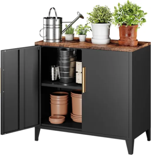 Meuble de Rangement, Buffet, Métal, Meuble Cuisine, Cadre en Acier Étagère réglable 40 x 80 x 76 cm Marron Vintage + Noir 80 cm (W) x 76 cm (H) x 40 cm (D) Marron Vintage + Noir
