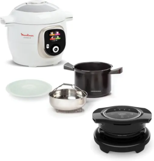 Cookeo Multicuiseur intelligent,Capacité 6 L,Haute pression,Ecran intuitif,Guide de cuisson pas à pas+Moulinex Extra Crisp Couvercle Cookeo,Recettes croustillantes,4 programmes automatiques 6 modes de cuisson plus airfryer 6 L