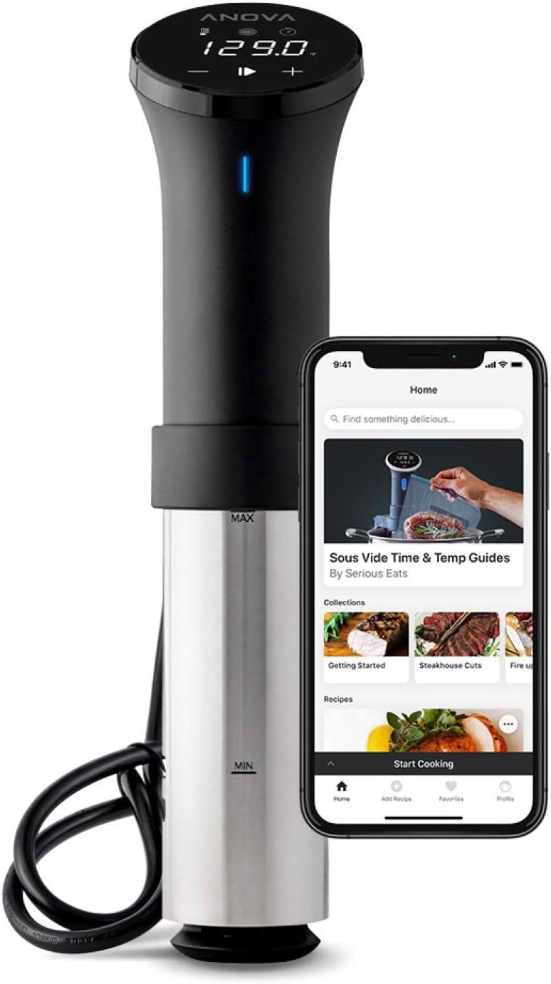 Anova Cuiseur de précision 2.0 AN500-EU00, Precision Cooker, Sous Vide, WiFi, 100 Watt, incl - prise type C pour utilisation EU, Bluetooth, incl - app Anova, noir et argenté