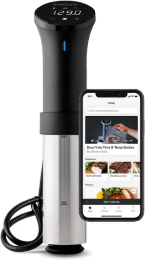 Anova Cuiseur de précision 2.0 AN500-EU00, Precision Cooker, Sous Vide, WiFi, 100 Watt, incl - prise type C pour utilisation EU, Bluetooth, incl - app Anova, noir et argenté