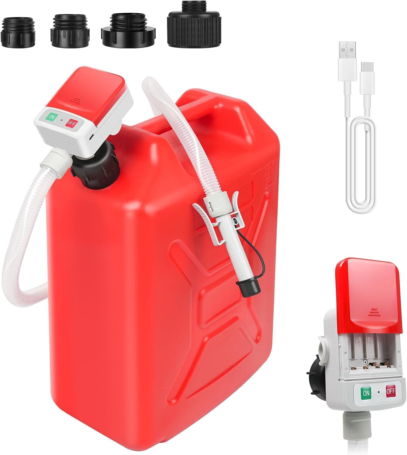 Pompe Électrique pour Carburant avec Stop Automatique - Essence, Gaz, Diesel - Adaptateur 4 Tailles, Tuyau 1.8M Rose