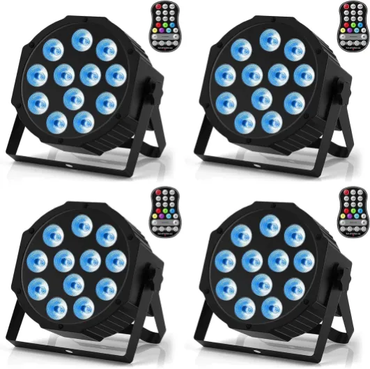 4 PCS RGBW Rechargeable Par LED Sans Fil, 12 LED Batterie Par Lumière avec Télécommande et Timing, Éclairage de Scène Par 4-15 Heures pour DJ fête Bar Noël Mariage Disco Events 4PCS
