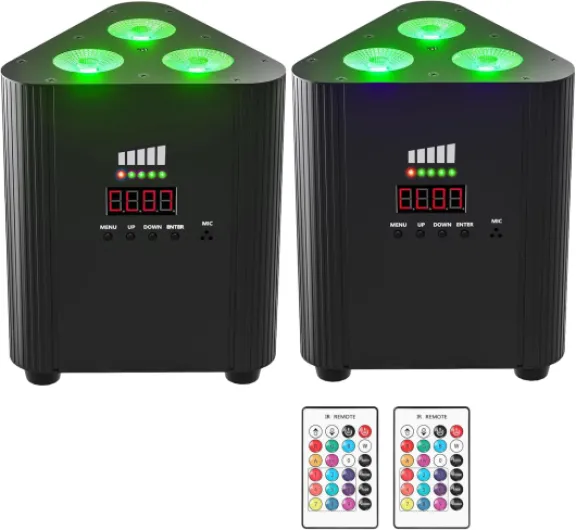 RGBW Projecteur LED Par rechargeable batterie 4400 mAh, télécommande/contrôle DMX éclairage de scène sans fil avec indicateur de charge Lumière DJ pour fête Noël discothèque mariage (2 pièces)