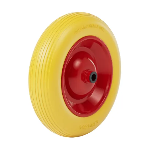 Roue complète increvable 4.8/4.00-8 pour Diable – 392 x 92 mm – en PU/Polyuréthane – profil rainuré – Capacité de charge max - 180 kg – pour Brouette Chariot 4.8/4.00-8 Jante en acier rouge