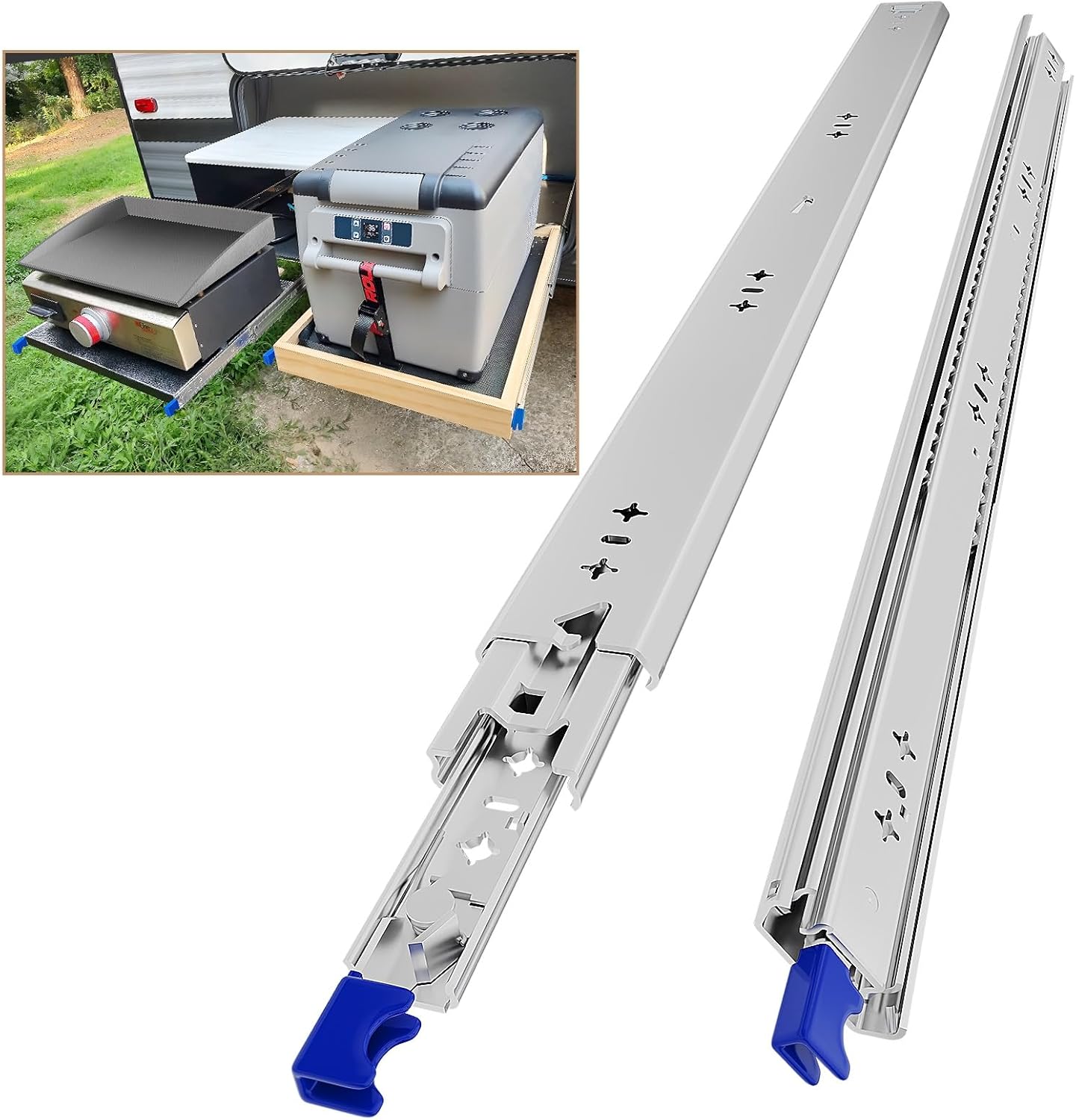 Glissiere Pour Tiroir Charge Lourde 750 mm Avec Serrure Charge max 120 kg Pour Camping Car & Van Latéral Coulisse de Tiroir Sortie Totale Rail Coulissant Glissière a Bille 1 Paire(2 pièces) 30inch(750mm) Avec Serrure