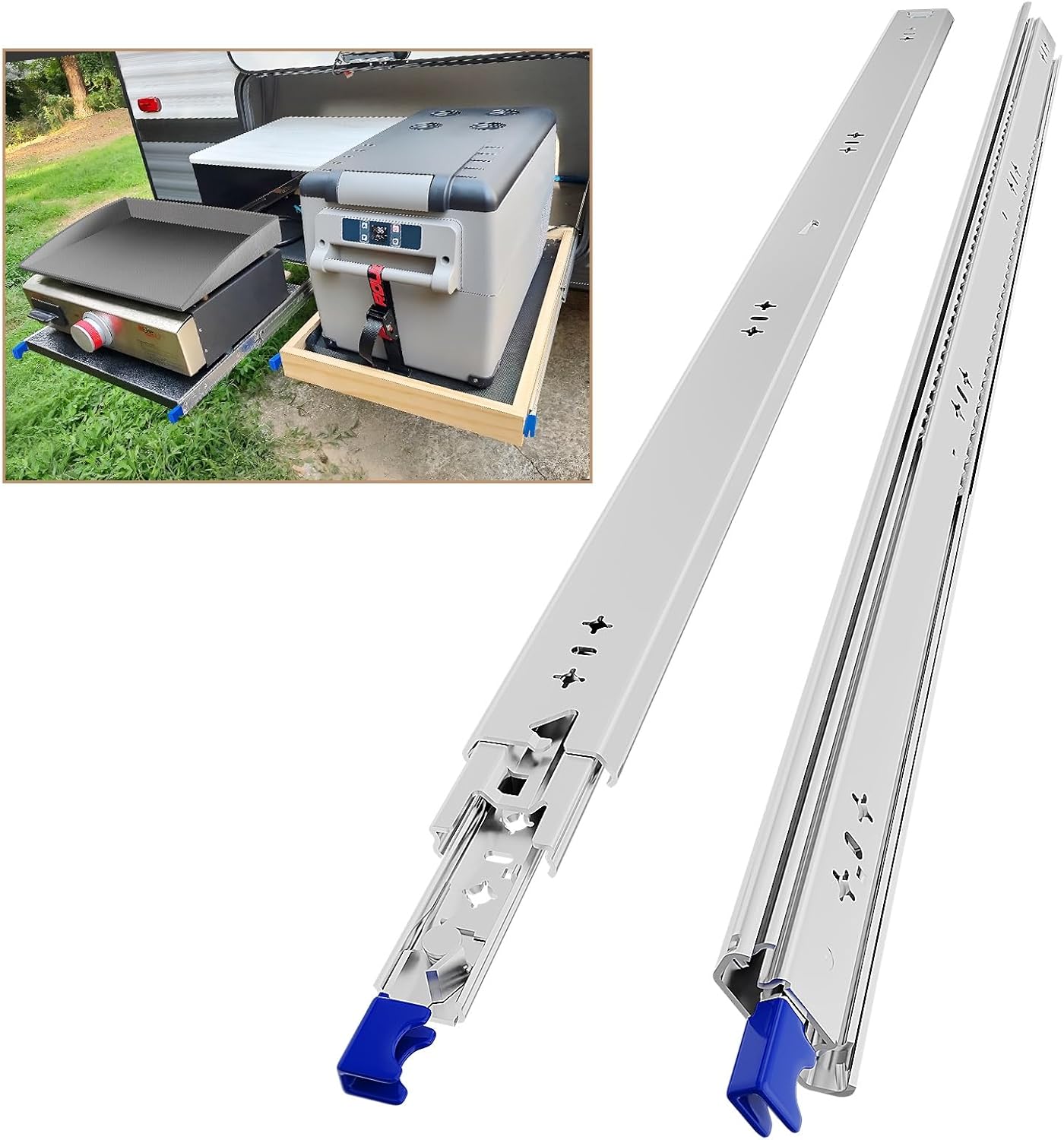 Glissiere Pour Tiroir Charge Lourde 1000 mm Avec Serrure Charge max 120 kg Pour Camping Car & Van Latéral Coulisse de Tiroir Sortie Totale Rail Coulissant Glissière a Bille 1 Paire(2 pièces) 40inch(1000mm) Avec Serrure