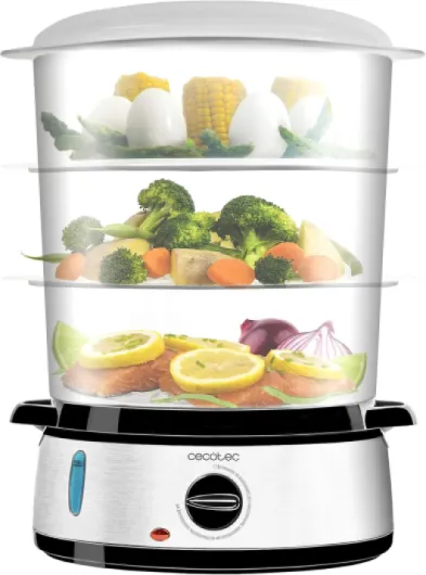 Cuiseur à Vapeur électrique Vapovita 3000 INOX, 800 W, 3 paniers indépendants, Minuterie 60 Minutes, Compatible Lave-Vaisselle - Acier Inoxydable