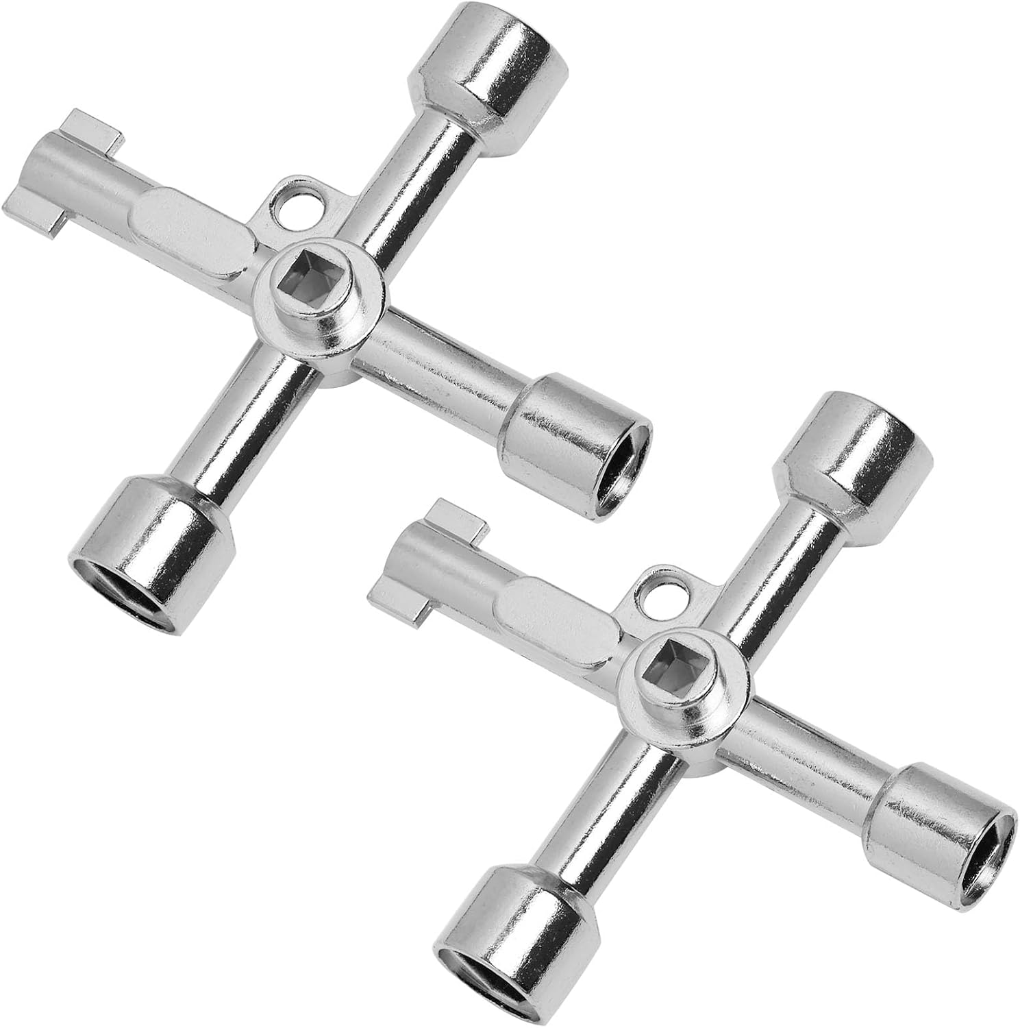 Lot de 2 clés multifonctionnelles à 4 voies en alliage de zinc, universelles pour armoires électriques, gaz, eau et ascenseurs, outil durable et résistant, argent