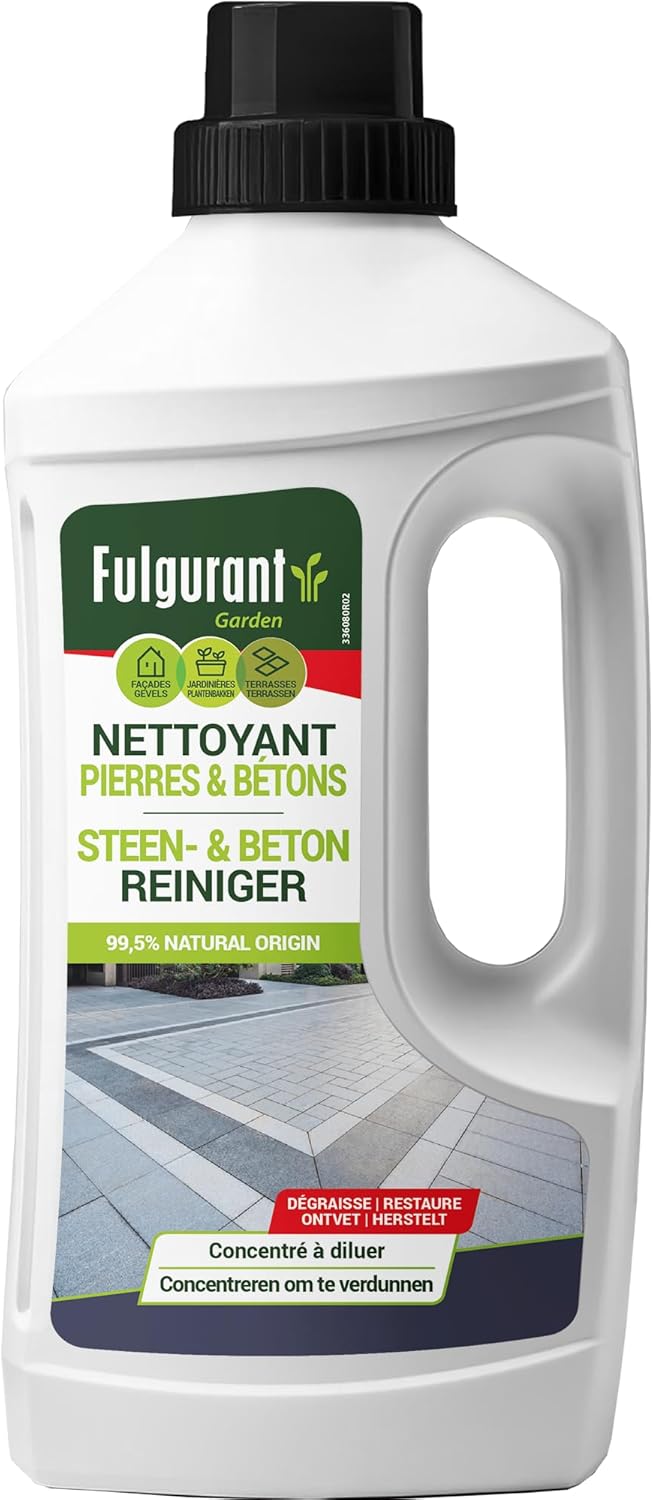 Nettoyant Pierres et Béton, Ecocert 100% naturel, Nettoie, Dégraisse, Restaure et uniformise l'aspect satiné des murs, sols et plans de travail, 1L 1 l (Lot de 1)