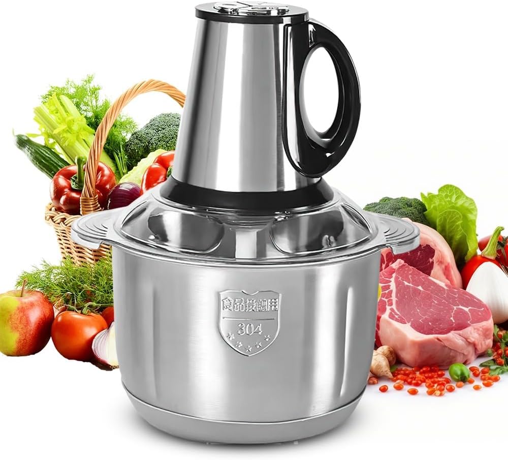 Hachoir Électrique, Hachoir a Viande Avec Bol Acier Inox 5L, Robot Culinaire électrique, 550W, Avec 4 Lames, 3 vitesses, pour la viande, les fruits et les haricots