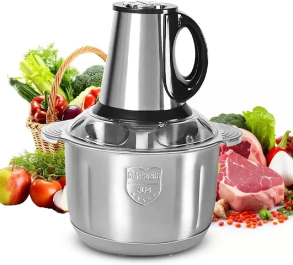 Hachoir Électrique, Hachoir a Viande Avec Bol Acier Inox 5L, Robot Culinaire électrique, 550W, Avec 4 Lames, 3 vitesses, pour la viande, les fruits et les haricots