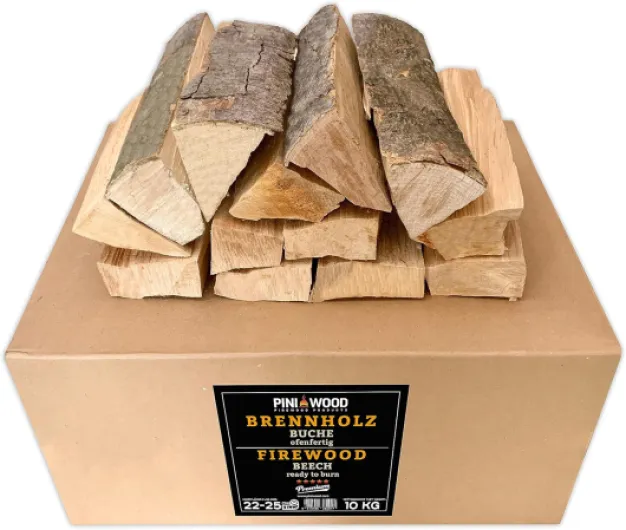 Bois de chauffage prêt à l'emploi en hêtre 10 kg env - 25 cm pour cheminée, barbecue, brasero, four à pizza, fumoir