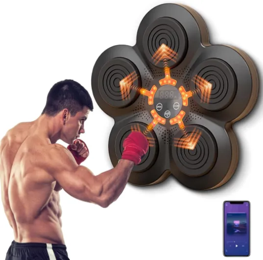 Machine de Boxe Musicale à Domicile, Appareil de Boxe électronique Portable Mural, améliore la Coordination œil-Main et soulage Le Stress grâce au capteur Bluetooth bleu+gants Adultes