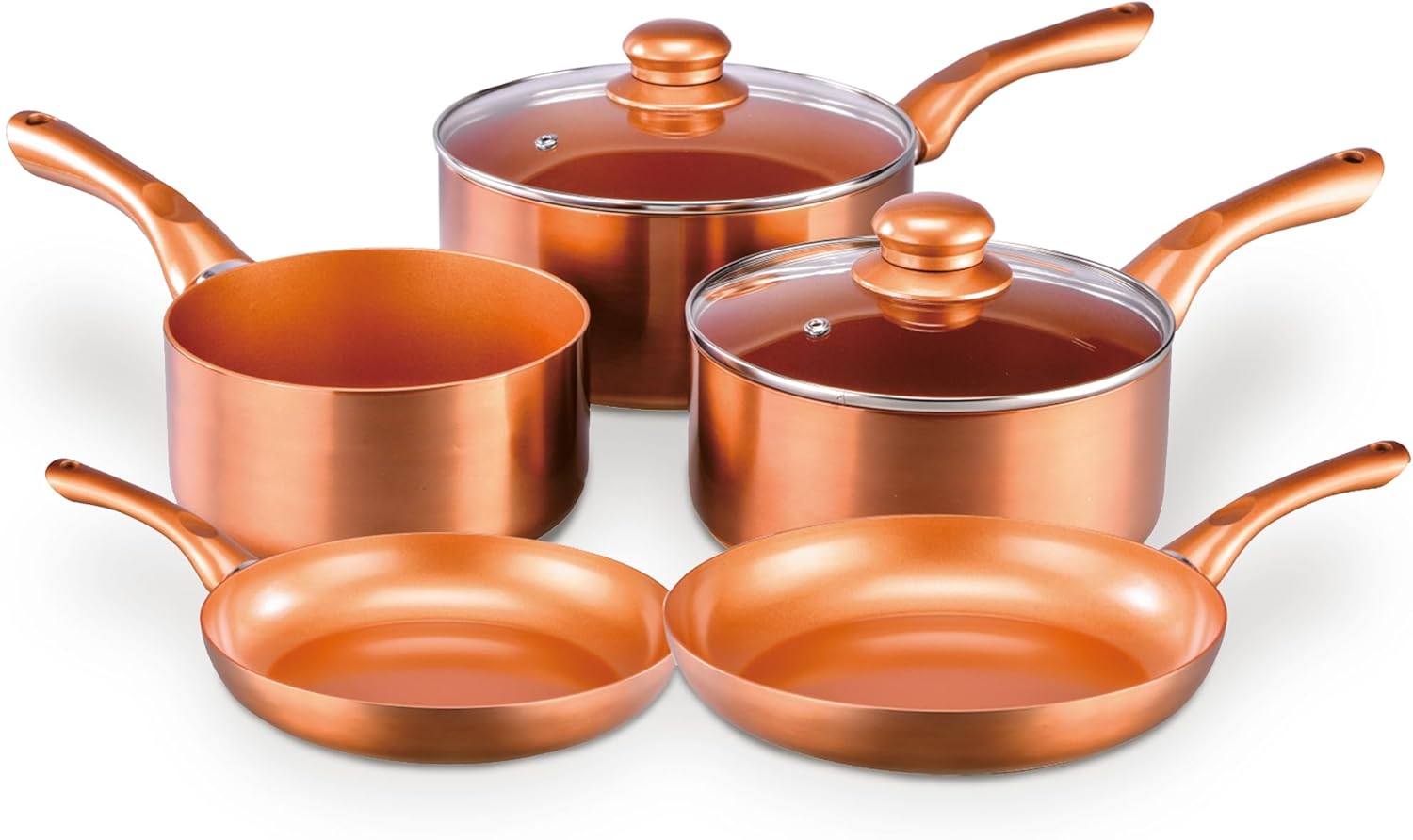 Batterie de Cuisine 5 pièces Copper Collection - Comprend 2 poêles et 3 casseroles - Revêtement Anti-adhésif en céramique avec extérieur en cuivre métallique - Compatible avec Tous Les Types de Simple