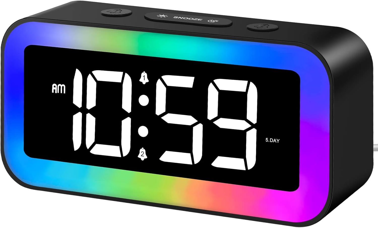 MOSUO Réveil Numérique, Reveil Enfant Lumineux avec Veilleuse 7 Couleurs, LED Horloge Digitale, Ado Reveil Matin, avec 2 Modes d'Alarme, Luminosité Réglable, Snooze, Commande Vocale, 12/24H, Port USB Rgb