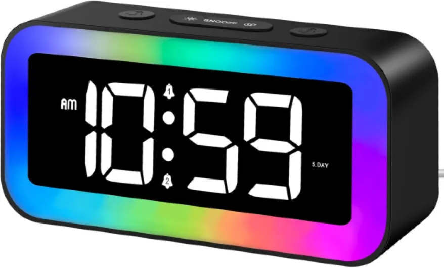 MOSUO Réveil Numérique, Reveil Enfant Lumineux avec Veilleuse 7 Couleurs, LED Horloge Digitale, Ado Reveil Matin, avec 2 Modes d'Alarme, Luminosité Réglable, Snooze, Commande Vocale, 12/24H, Port USB Rgb