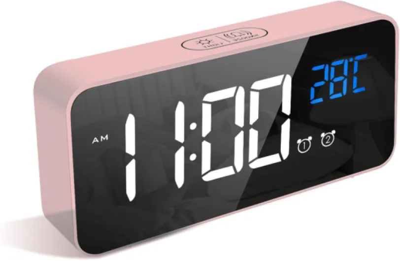 Réveil Numérique, Alarm Réveil LED avec Fonction Snooze, Charge des Ports USB (Rose)