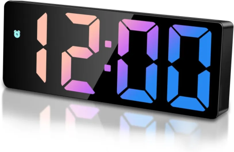 Réveil Numérique LED, Reveil Matin Numerique avec Temps Date Température Somnoler Luminosité réglable Horloge Digitale Enfant pour Maison Bureau Voyage, Multicolore
