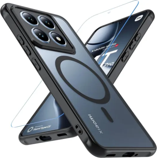 Coque Magnétique pour Xiaomi 14T Pro, Compatible avec MagSafe avec Verre Trempé, Translucide Mat Coque pour 14T Pro Housse Fine Antichoc Case pour Xiaomi 14T Pro - Noir