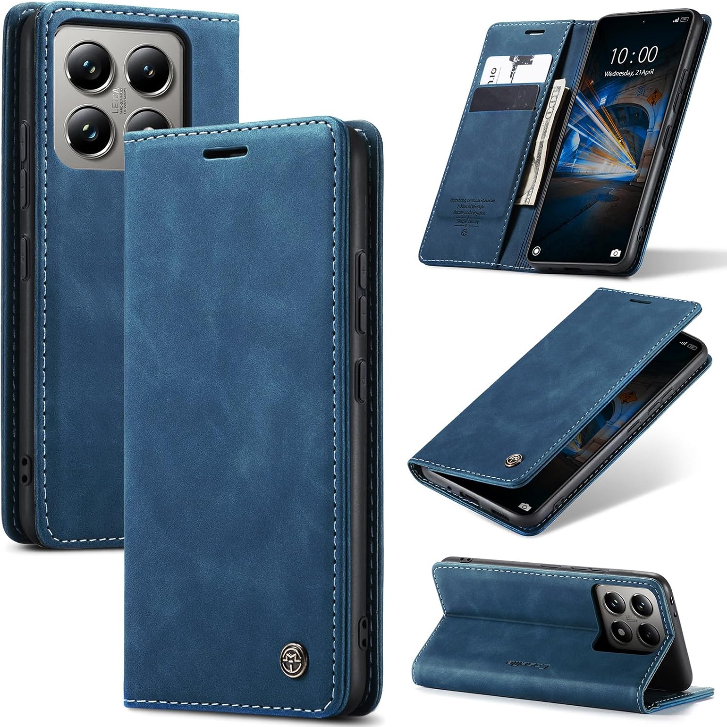 Coque pour Xiaomi 14T Pro 5G Premium Housse Cuir Protection Pochette Rabat Portefeuille Flip Case Porte Magnétique Coque Étui pour Xiaomi 14T Pro, Bleu Xiaomi 14T Pro 5G Bleu