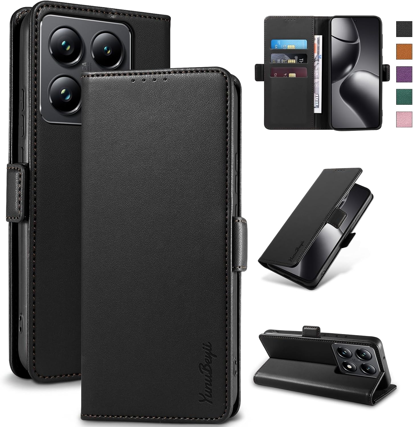 Coque pour Xiaomi 14T Pro - [Blocage RFID] Housse Étuis de Protection PU Luxe [Magnétique] [Fente Carte] [Stand] Portefeuille Flip Case,[Noir] Xiaomi 14T Pro Noir