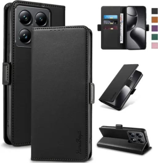 Coque pour Xiaomi 14T Pro - [Blocage RFID] Housse Étuis de Protection PU Luxe [Magnétique] [Fente Carte] [Stand] Portefeuille Flip Case,[Noir] Xiaomi 14T Pro Noir