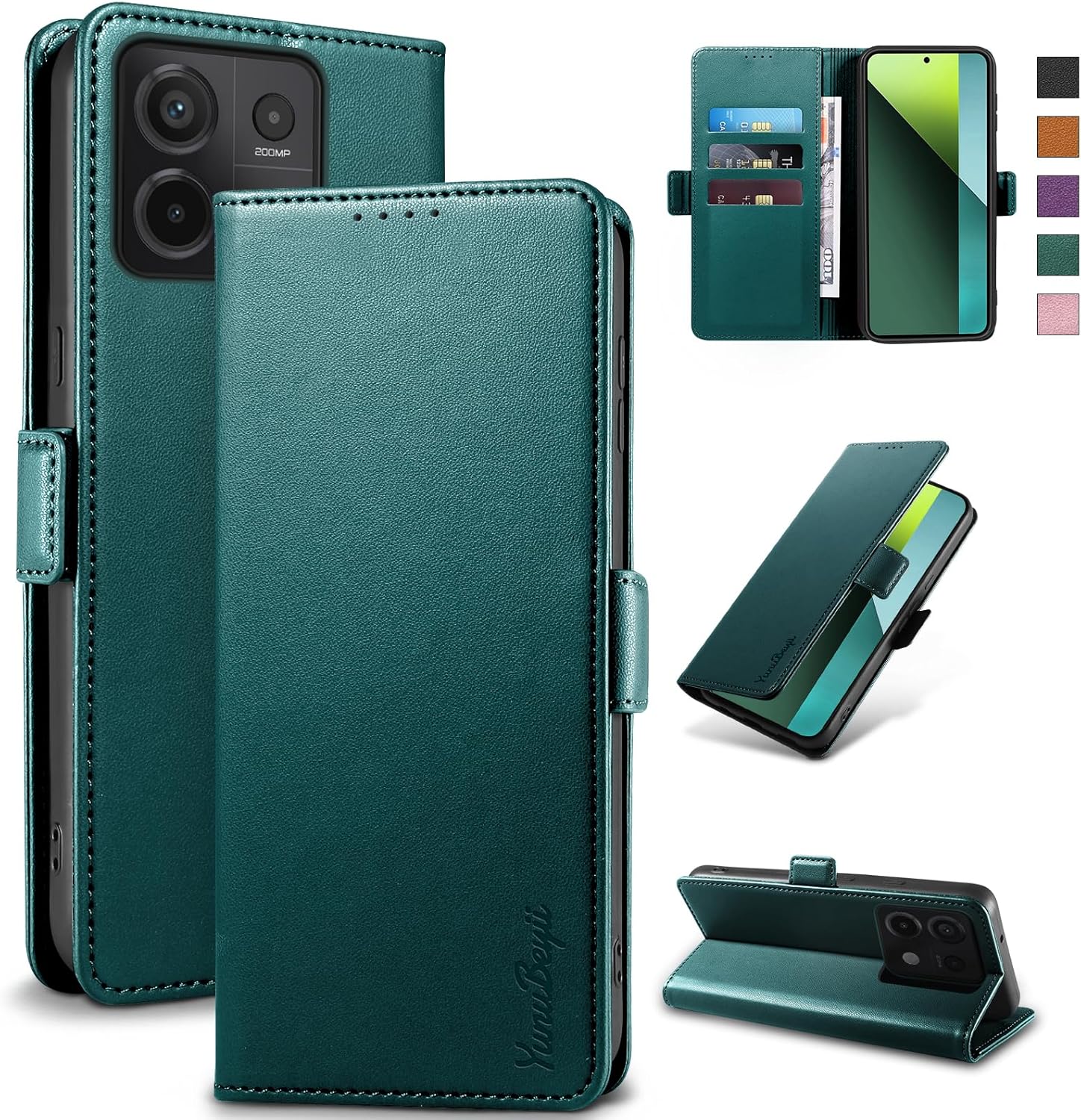 Coque pour Xiaomi Redmi Note 13 Pro 5G - [Blocage RFID] Housse Étuis de Protection PU Luxe [Magnétique] [Fente Carte] [Stand] Portefeuille Flip Case,[Vert] Redmi Note 13 Pro 5G Vert