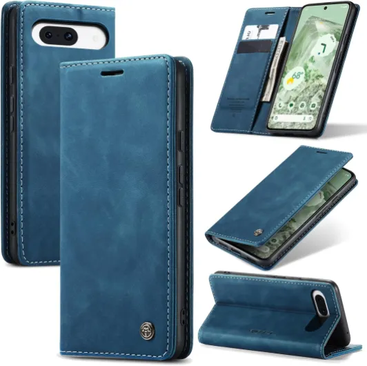 Coque pour Google Pixel 8A 5G Premium Housse Cuir Protection Pochette Rabat Portefeuille Flip Case Porte Magnétique Coque Étui pour Google Pixel 8A, Bleu Google Pixel 8A 5G Bleu